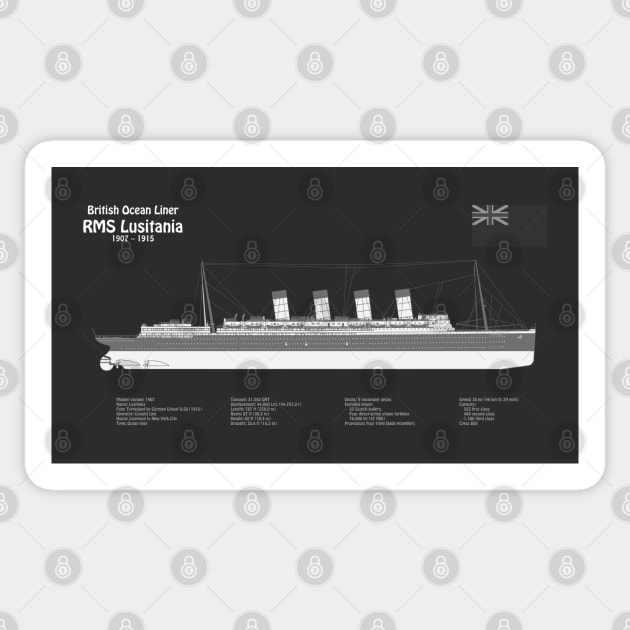 RMS Lusitania ship plans. Cunard Ocean Liner -  PBDpng Sticker by SPJE Illustration Photography